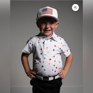 Toddler 2T golf shirt red white and blue 4th of July
